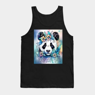 Fantasy, Watercolor, Panda Bear With Flowers and Butterflies Tank Top